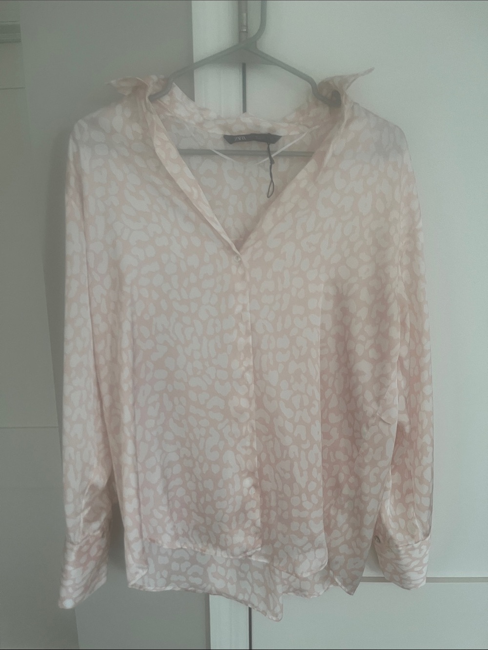 Zara Pale Pink Animal-Print Button Down Shirt